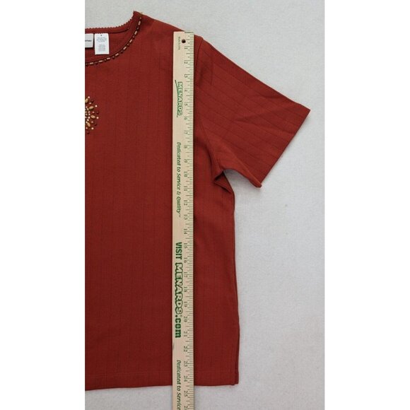 Alfred Dunner Women's Top Orange Stretch Knit Beaded Size Medium Short Sleeve - Picture 9 of 16